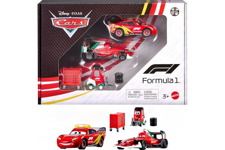 3-piece race car toy set with collectibles