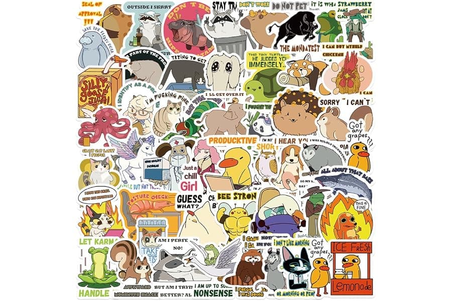 Funny Animal Meme Stickers - Waterproof Vinyl 50 Pack