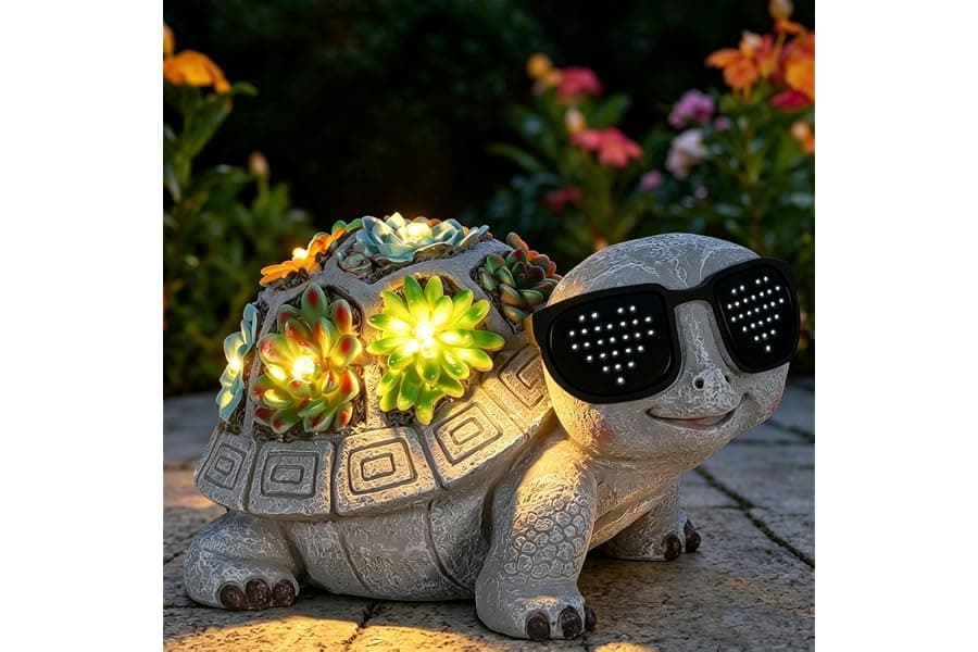 Solar Turtle Garden Statue with LED Lights and Succulent