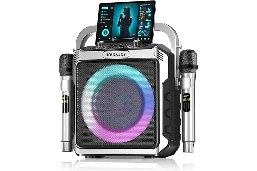 Portable Karaoke Machine with Wireless Mics & Lights