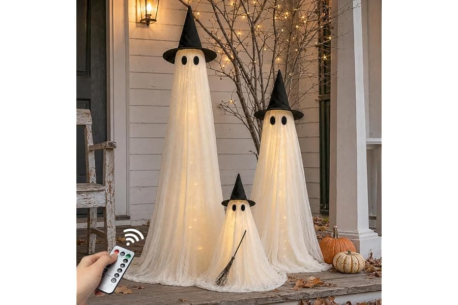Outdoor Halloween Ghost Decorations: 3-Pack Lighted Set