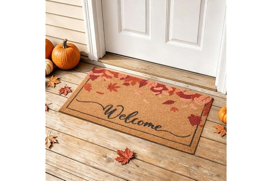Fall Welcome Doormat with Non-Slip Backing & Maple Leaf Design
