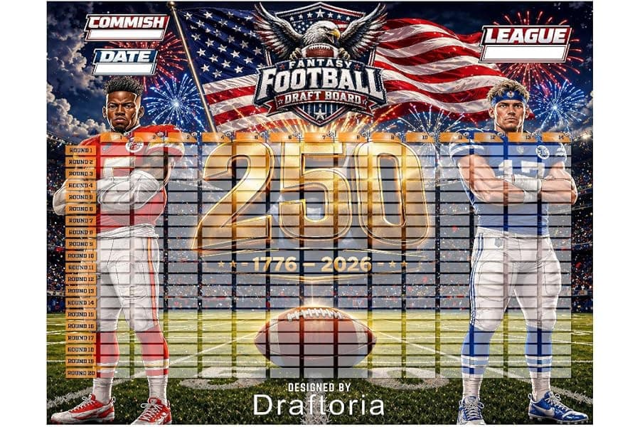 Fantasy Football Draft Board 2026-2027 Patriotic Design