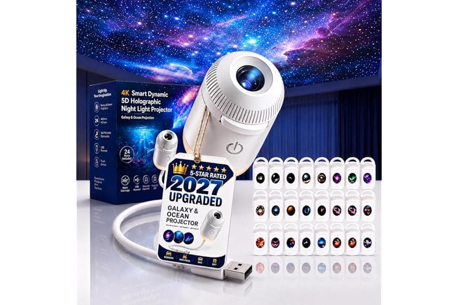 5D Holographic Galaxy Night Light Projector for Bedroom