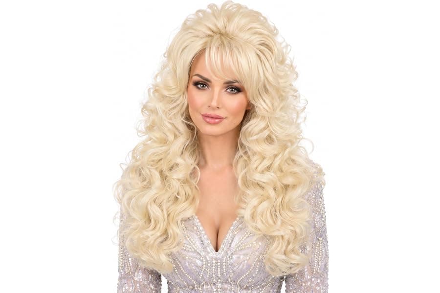 Retro Blonde Curly Wig with Bangs for Costumes