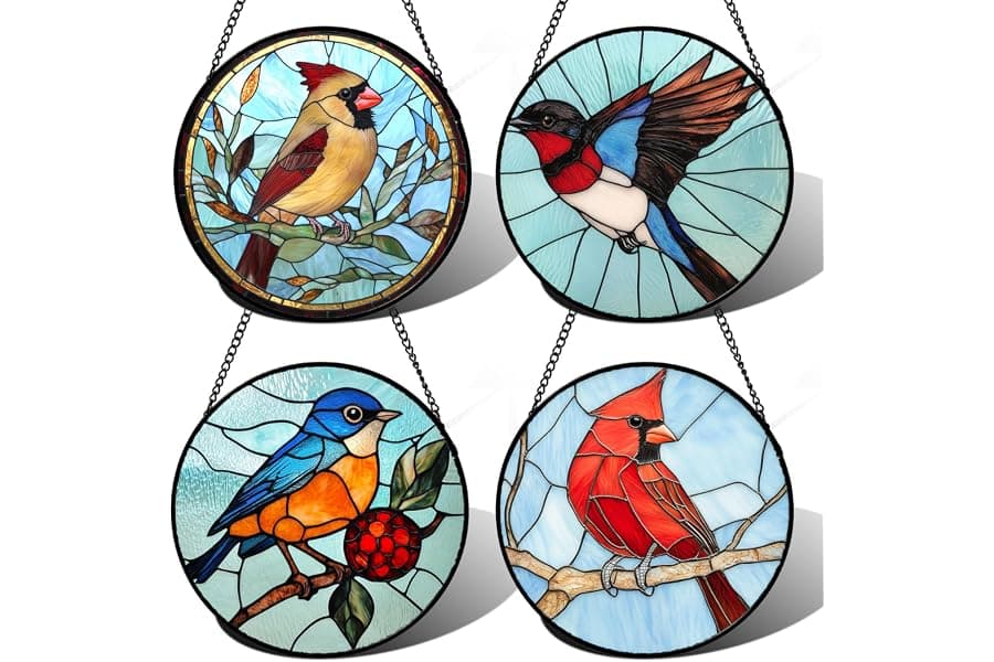 Beautiful Stained Glass Cardinal Bird Suncatchers