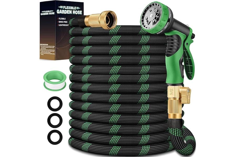 100-Foot Garden Hose with Brass Fittings and Nozzle