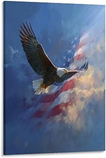 Patriotic Bald Eagle Canvas Wall Art for Veterans Day Decor