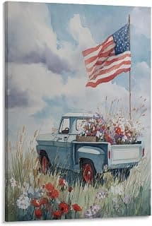 Watercolor Blue Pickup Truck Canvas Wall Art 24x36