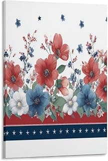 Patriotic Floral Canvas Wall Art for Home Décor