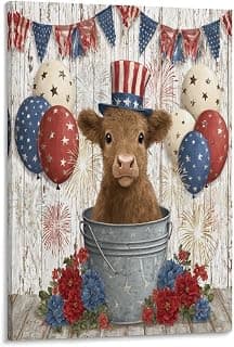 Highland Cow Floral Canvas Print Wall Art