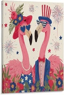 Patriotic Flamingo Canvas Wall Art - 4th of July Decor