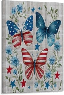 Patriotic Butterfly Star Canvas Wall Art for Memorial Day