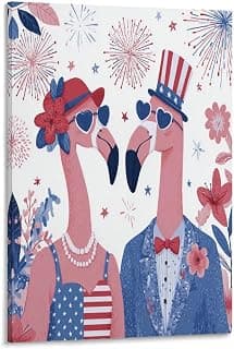 Patriotic Flamingo Canvas Wall Art for Independence Day