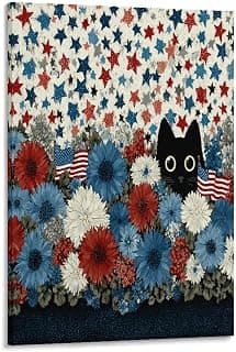 Floral Cat Canvas Wall Art for Home Decor
