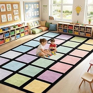 Pastel Squares Classroom Rug for Preschool & Kindergarten