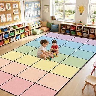 Pastel Checkered Classroom Rug for Kindergarten