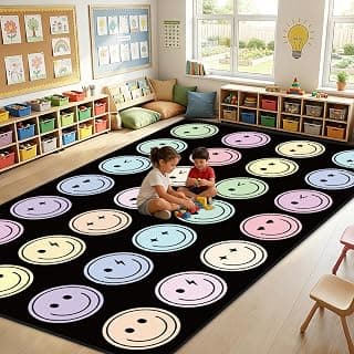 Smile Face Classroom Rug for Preschool Learning Spaces