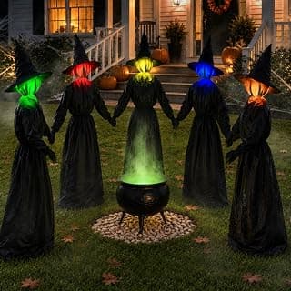 5 Pack Light Up Witch Decorations for Halloween Outdoor Displays
