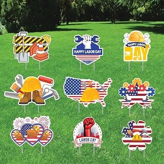 Labor Day Yard Sign Decorations with Hard Hat Tools